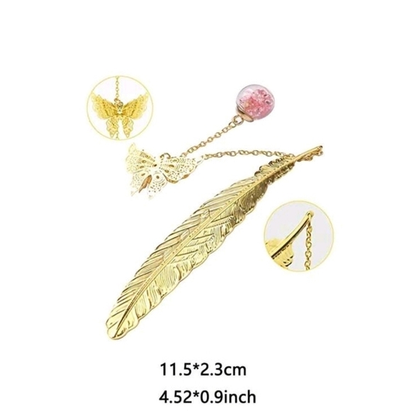 🔹️1pc Metal Feather & Butterfly Shaped Bookmark Gift For  Readers, Teachers, - Picture 4 of 5